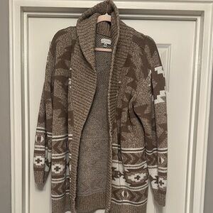 Brown and White Patterned Cardigan